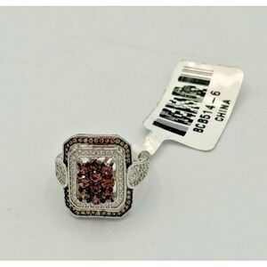Bella Luce Sterling Silver Chocolate Champagne Simulated Diamond Halo Ring 925 6